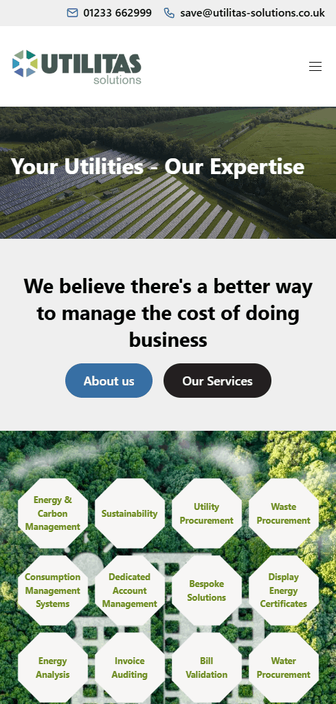Utilitas website mockup on mobile